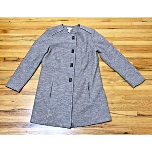 Chico's Boiled‎ Trench Coat Women's 1 Beige Hardware Turn Lock Long Sleeve Wool
